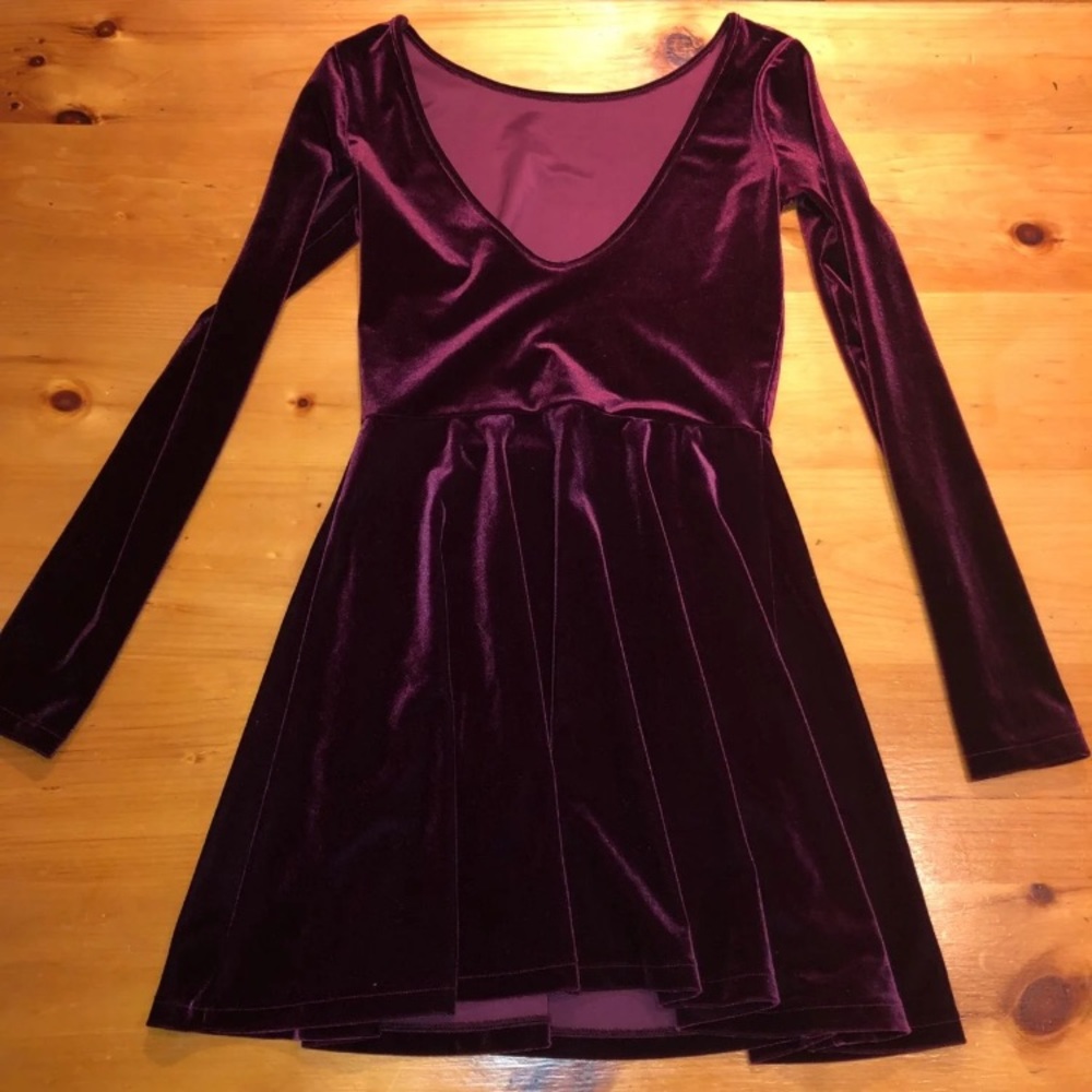 New! Velvet Burgundy long sleeve skater dress
